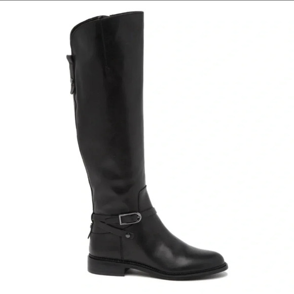 Franco Sarto Hadley Black Leather Tall Riding Boots Equestrian Flat Buckle 6.5 - Picture 1 of 10